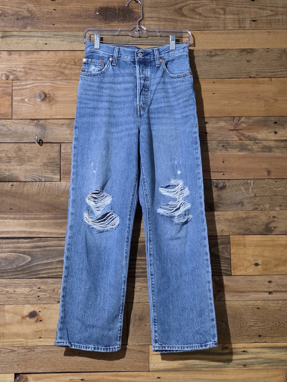 Levi's Ribcage Straight Ankle Jeans Distressed High Rise Medium Wash Button Fly